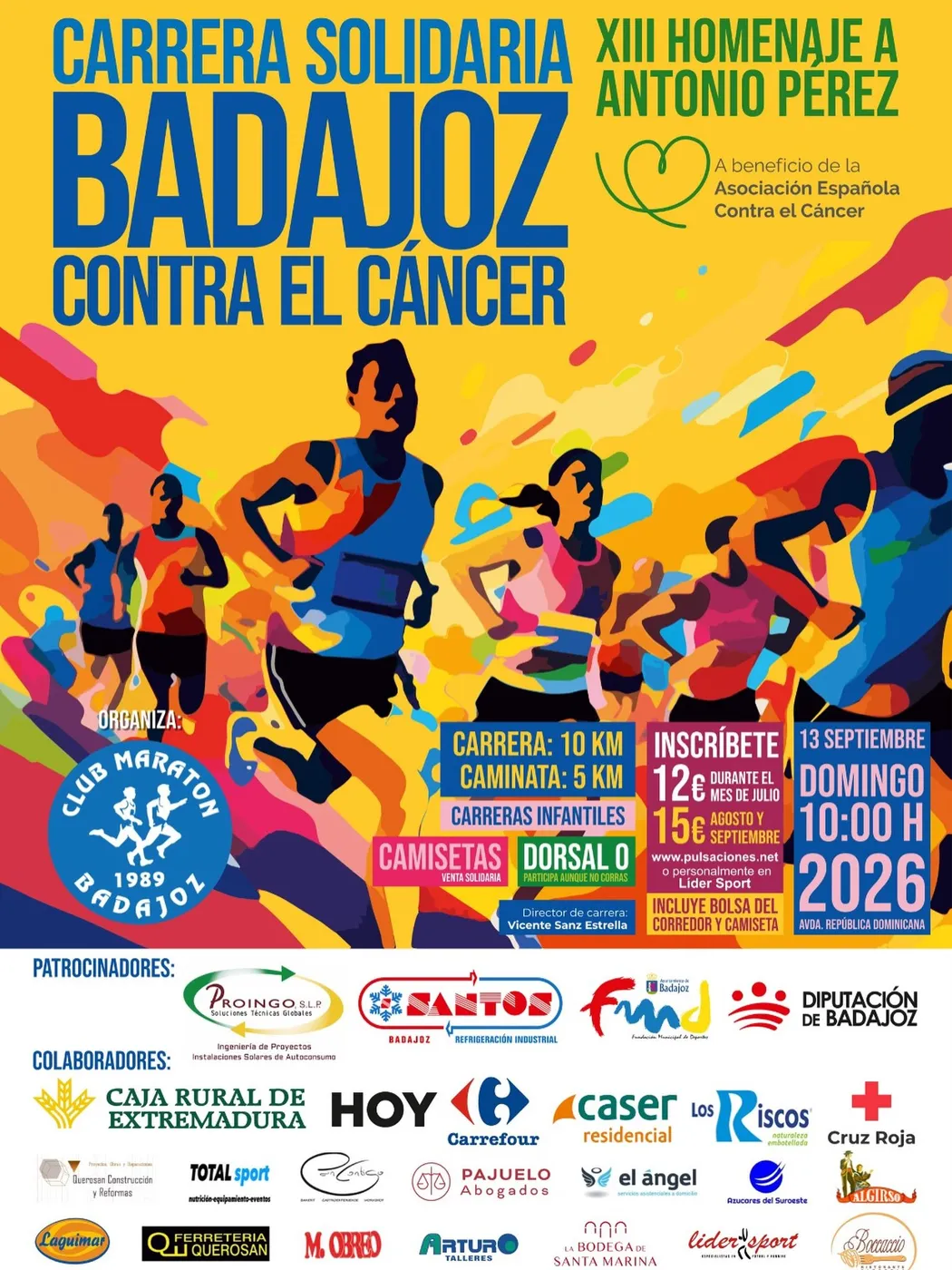 Cartel Carrera Solidaria Badajoz contra el Cáncer - XIII Homenaje a Antonio Pérez